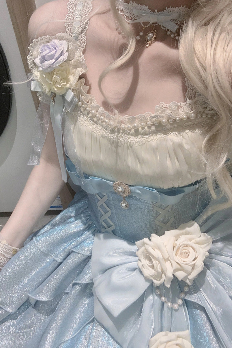 Blue [Rose Heart Knot] Ruffle Hanayome Bowknot Sweet Princess Gorgeous Lolita Jsk Dress