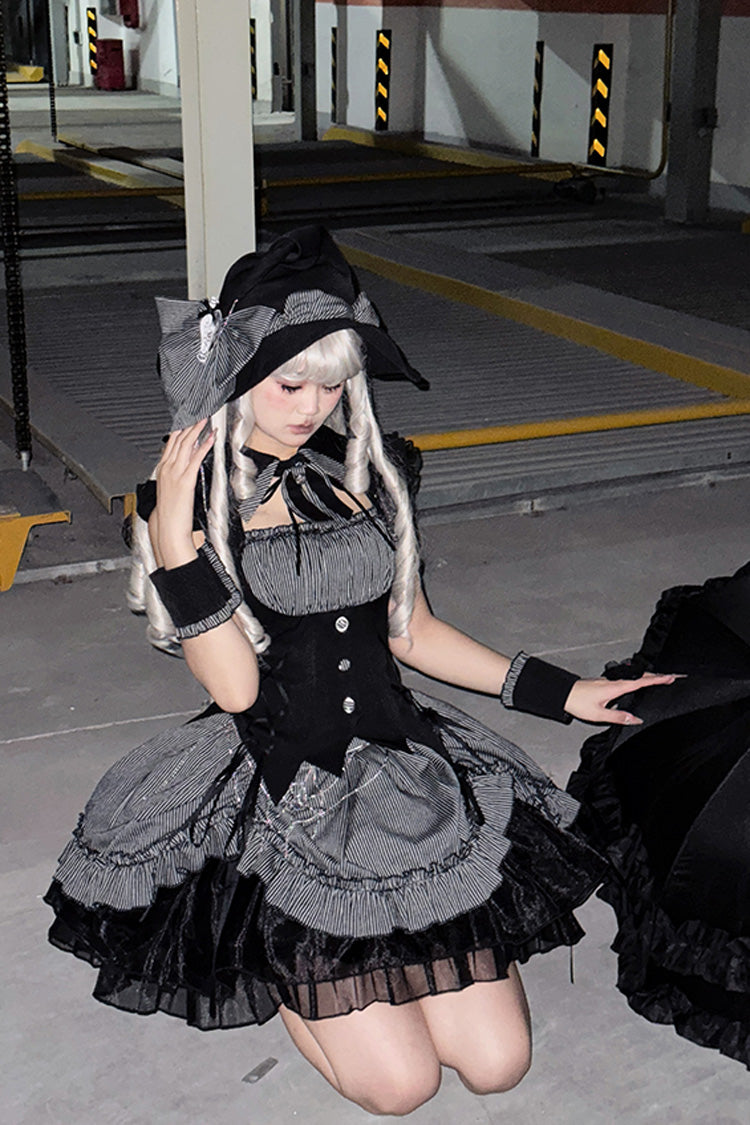 Grau [Potions] Ärmelloses dreilagiges Gothic Lolita Kleid mit Rüschen, Schleife und Spitze 2 Farben