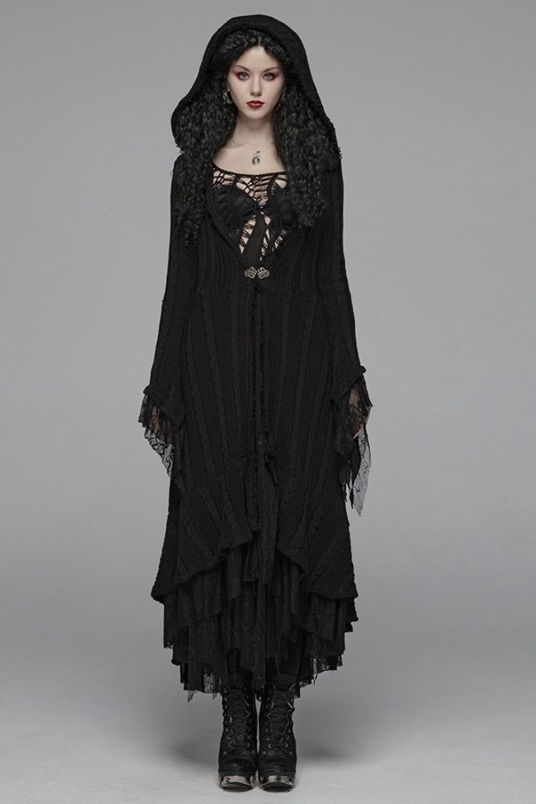 Black Long Sleeves Hollow Hooded Women's Gothic Dress