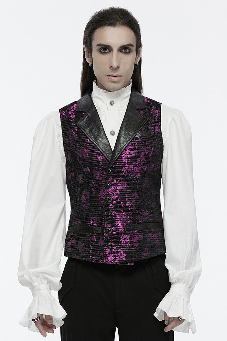 Violet V Collar Sleeveless Print Skull Buckle Men's Gothic Vest