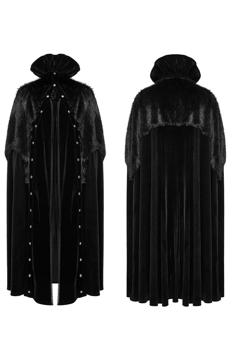 Black Stand Collar Ruffle Irregular Plush Stitching Mens Gothic Gorgeous Cloak