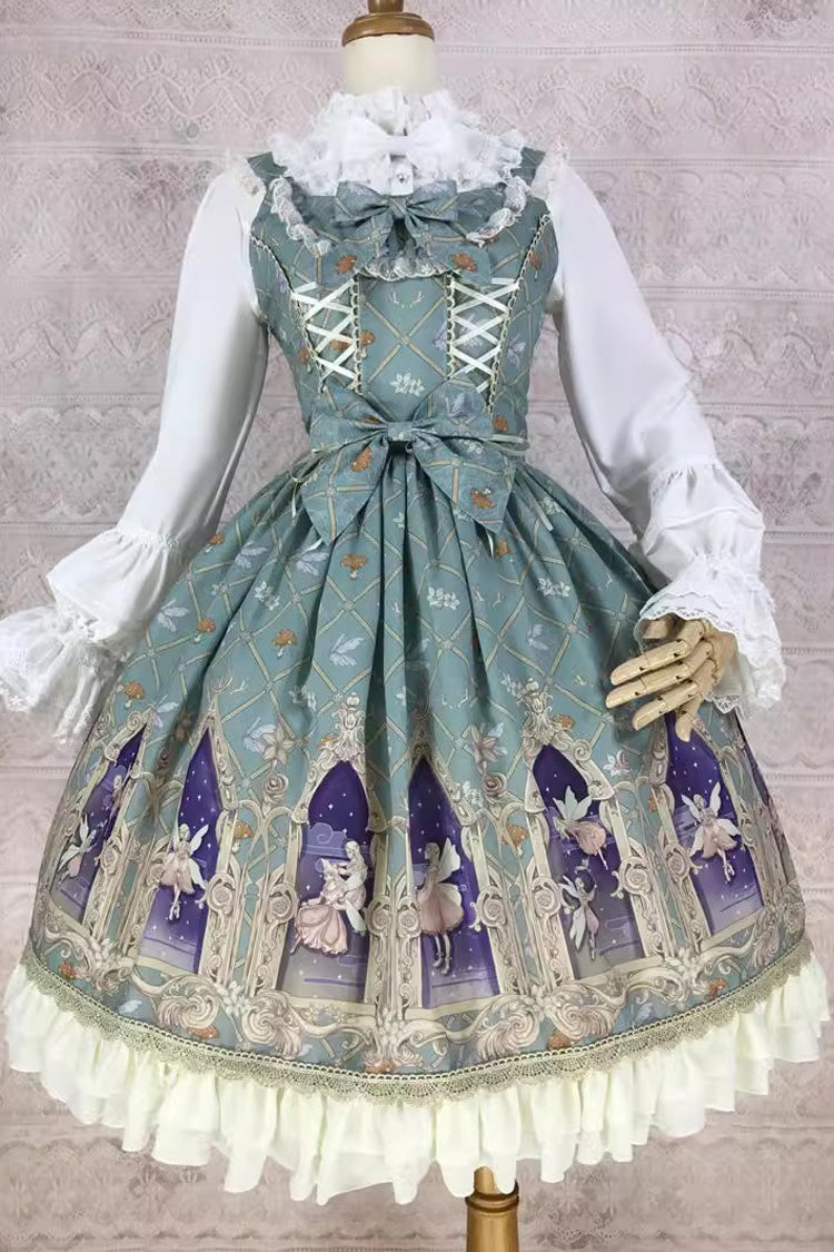 Süßes Lolita-JSK-Kleid mit Rüschen und Schleife im Dream Elf-Print in 6 Farben