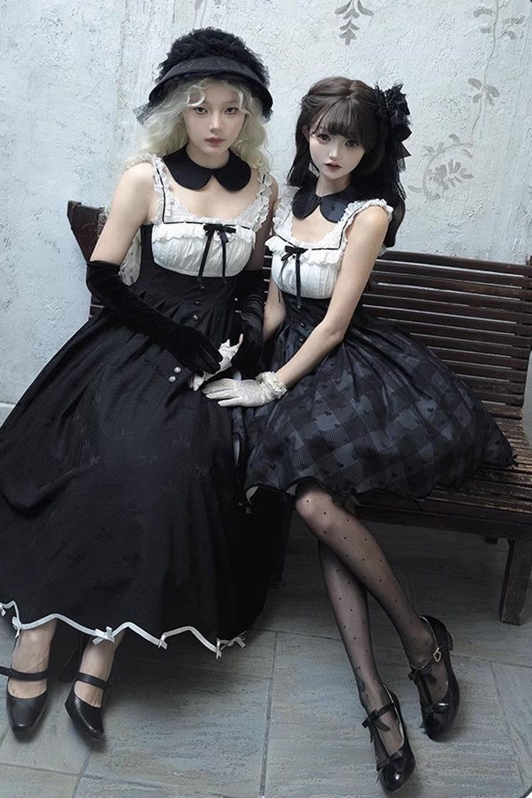 Black [Swan] Short Sleeves Plaid Print Sweet Elegant Princess Lolita Dress Short Version