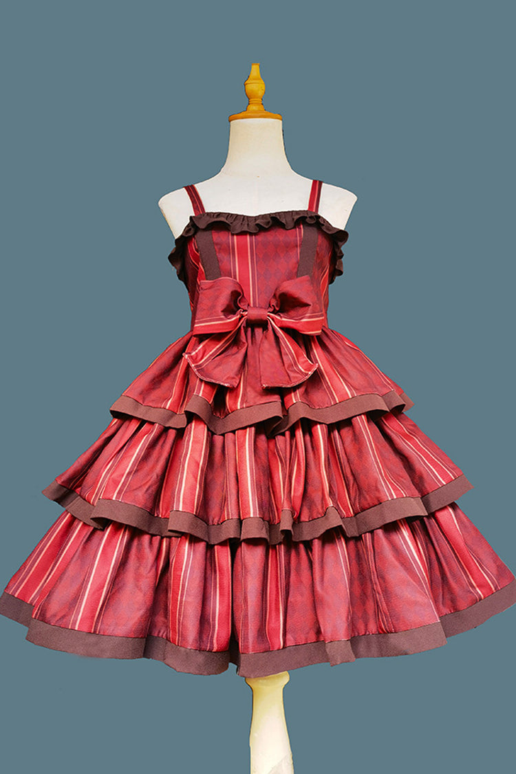 Stripe Print [Cloth Cat] Triple-Layered Ruffle Bowknot Sweet Lolita Dress 4 Colors