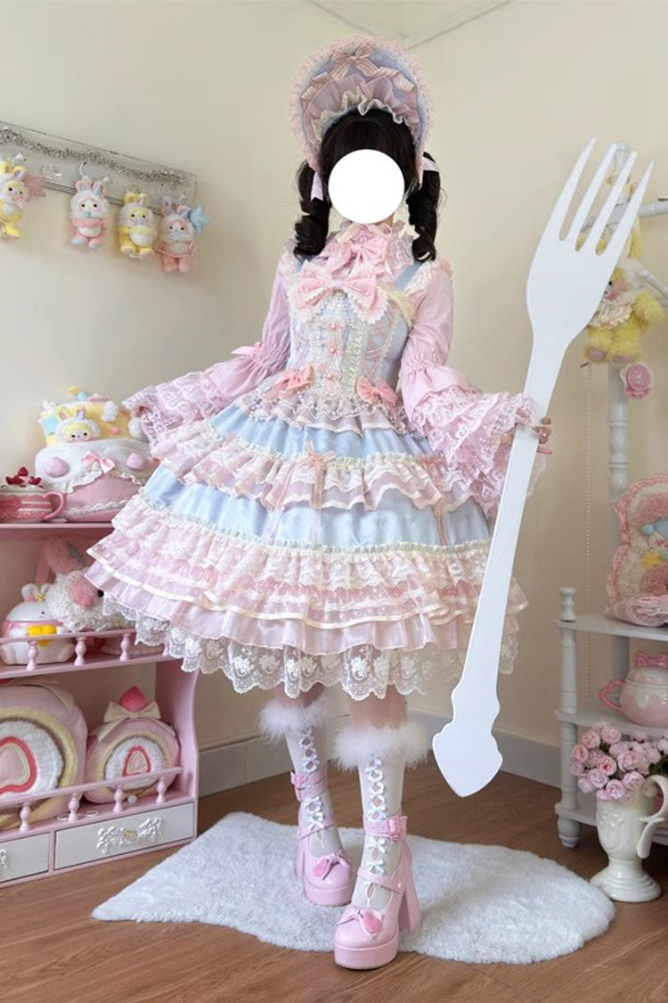 Blue [Star Love Song] Ruffle Hanayome Bowknot Lace Sweet Lolita Jsk Dress