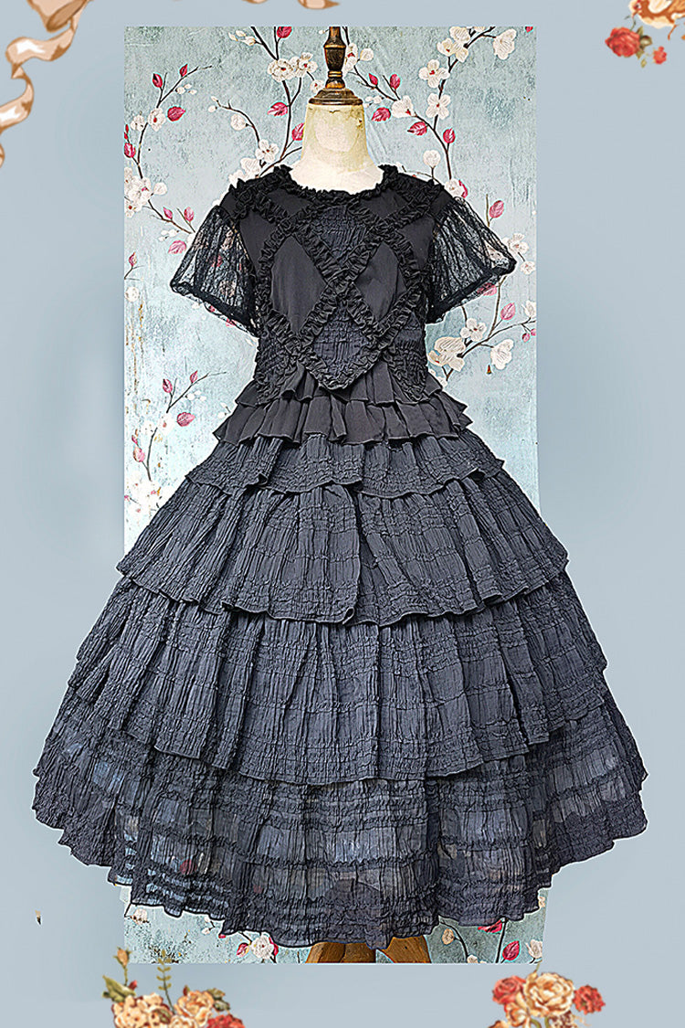 Black Forest Multi-layer Ruffle Classic Gothic Lolita Skirt Set