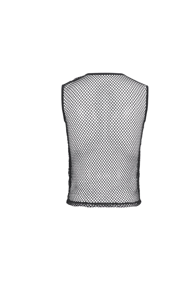 Black Round Collar Mesh Men's Gothic Vest