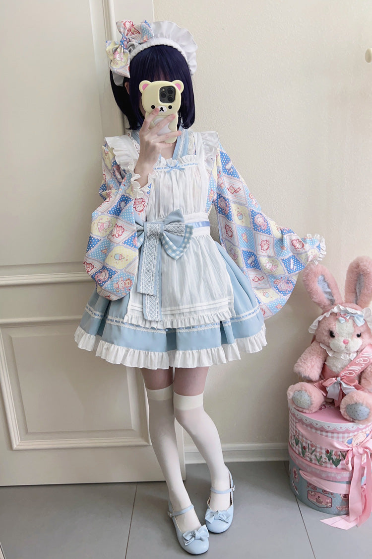 [Showa Sweet Pet] Süßes japanisches Lolita-Dienstmädchenkleid mit Rüschen und Schleife, 6 Farben