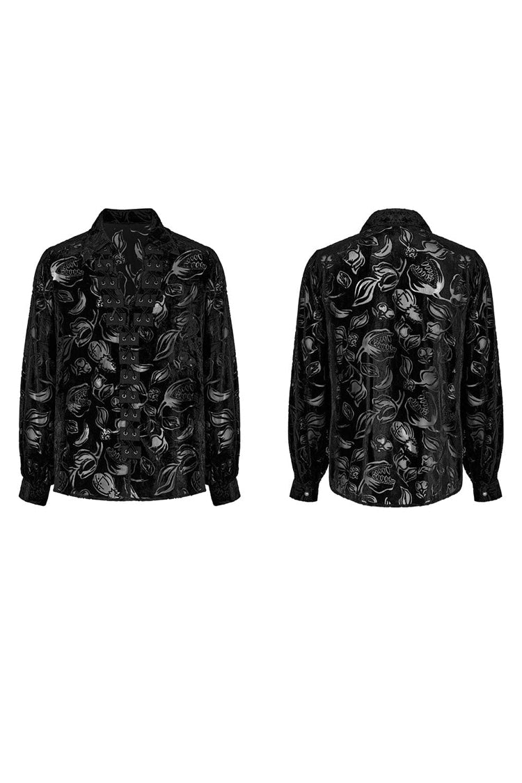 Piranha Print Lapel Collar Long Sleeves Mens Gothic Blouse 2 Colors