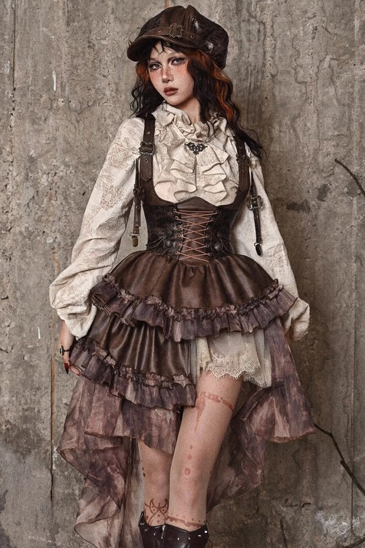 Brown Chest Straps Ruffle Irregular Detachable Tail Punk Lolita Dress