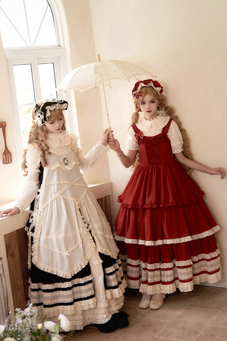 Schwarzes [Lily] Mehrlagiges Rüschenspitzen-Klassisches Elegantes Lolita-Jsk-Kleid