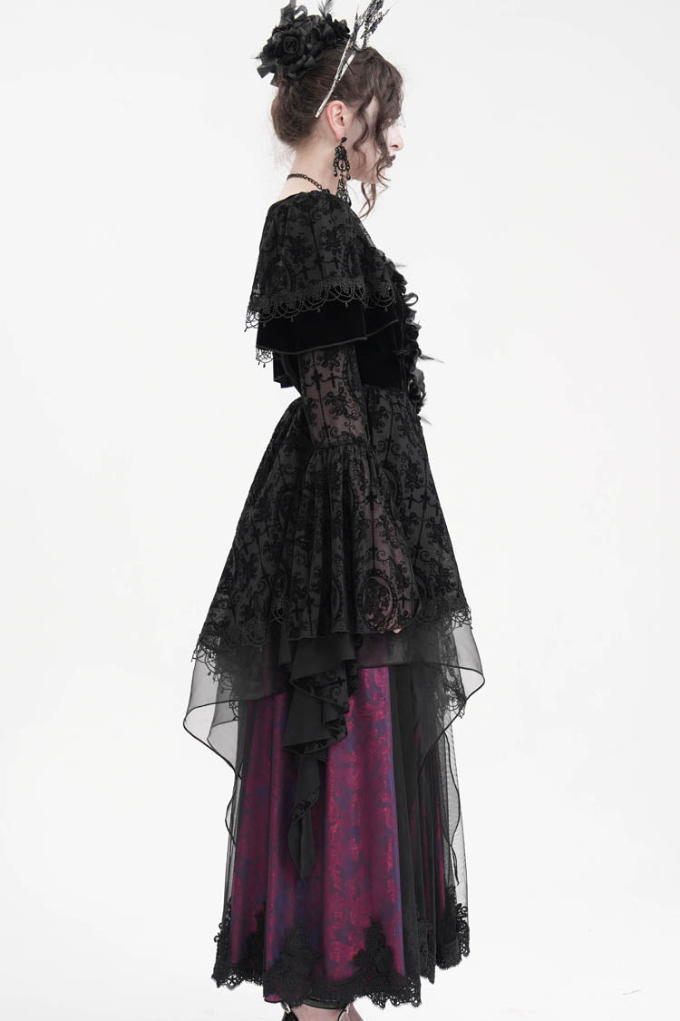 Black/Purple Crochet Long Sleeves Hanayome Lace Women's Gothic Dress