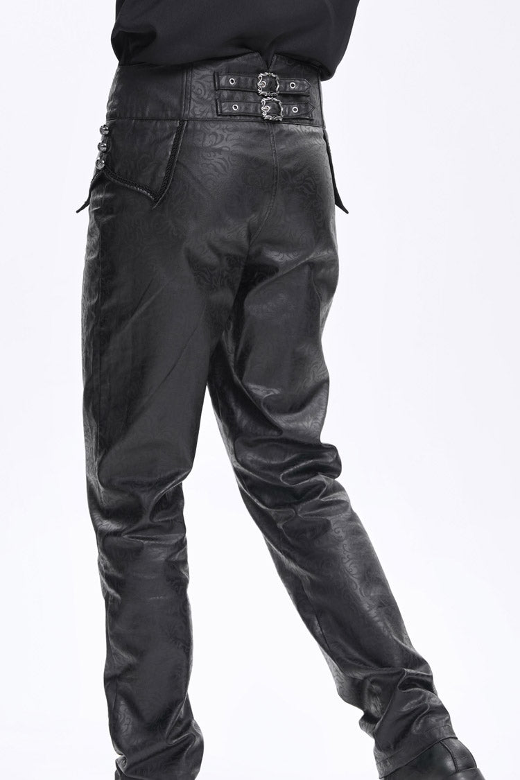 Black High Waisted Faux Leather  Men's Gothic Pants