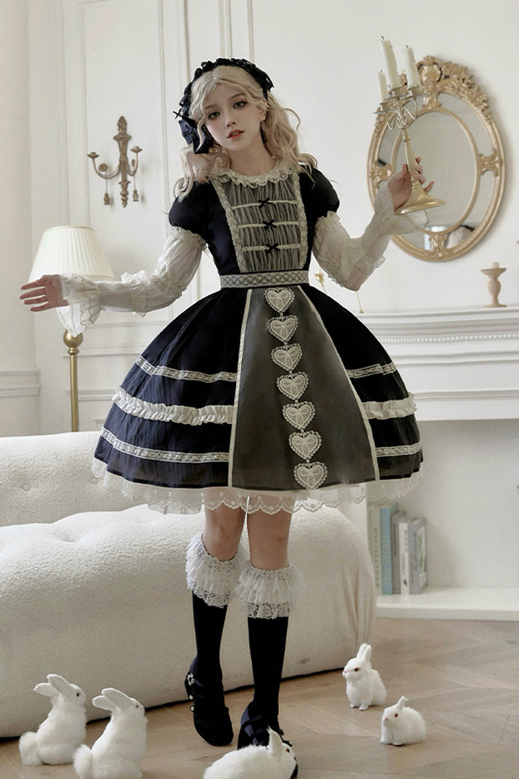 Wish Heart Kurzärmlige Strickjacke mit Schleife Süßes Prinzessinnen-Lolita-JSK-Kleid 2 Farben