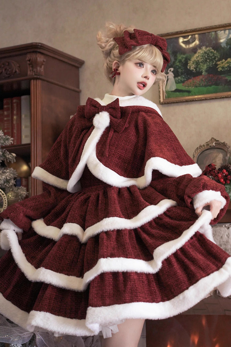 Red [Christmas Carol] Triple-Layered Bowknot Sweet Lolita Jsk Dress