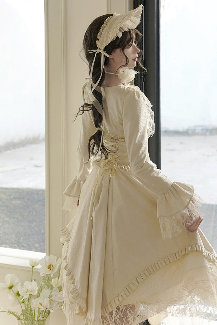 Ivory [White Tea] Long Sleeves Ruffle Bowknot Lace Irregular Classic Princess Lolita Dress