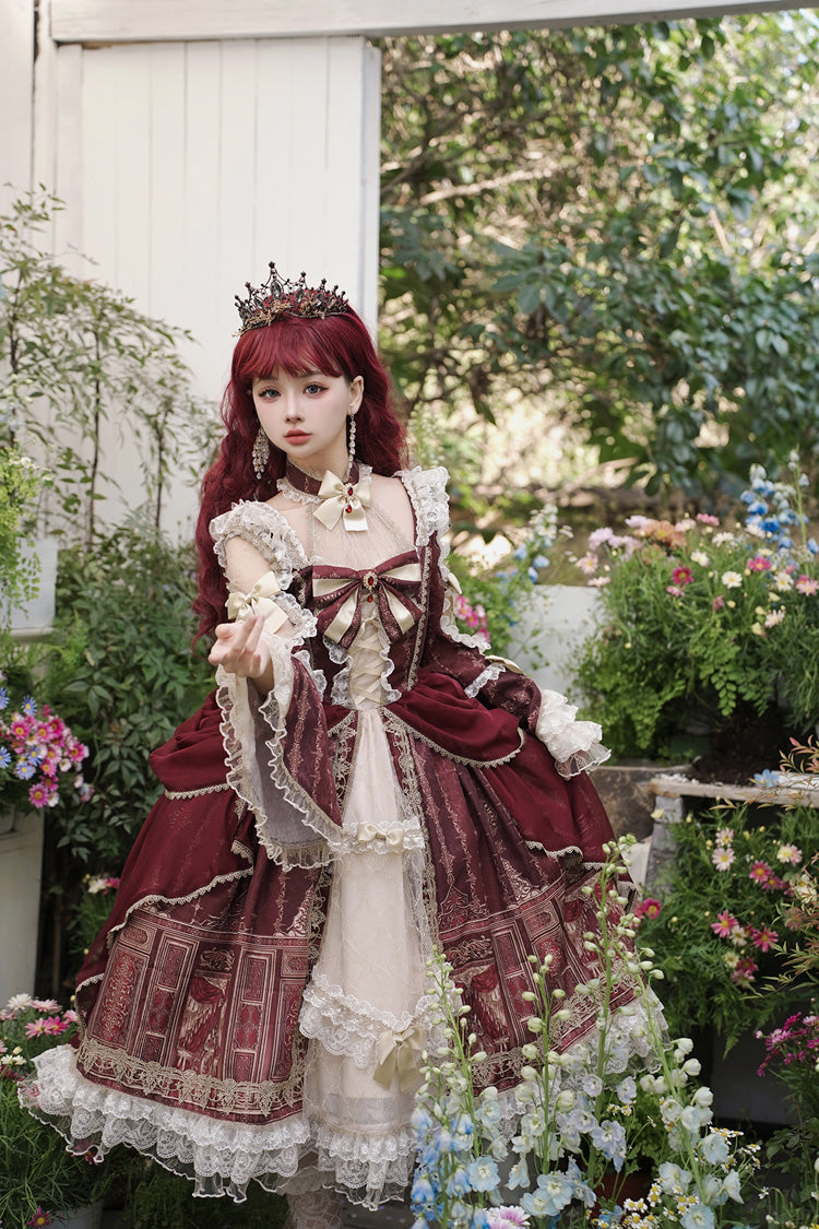 Red Baroque Palace Print Lace Classic Princess Lolita Dress