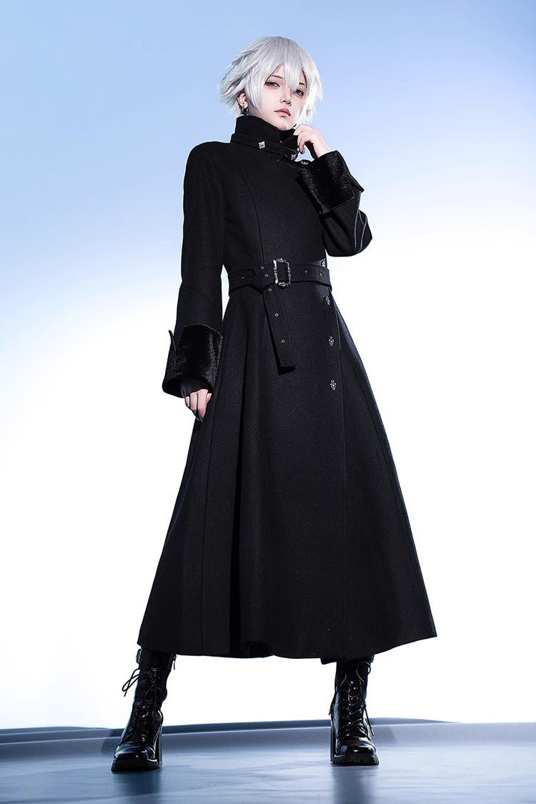 Black Stand Collar Long Sleeves Buckle Ouji Gothic Prince Handsome Lolita Coat