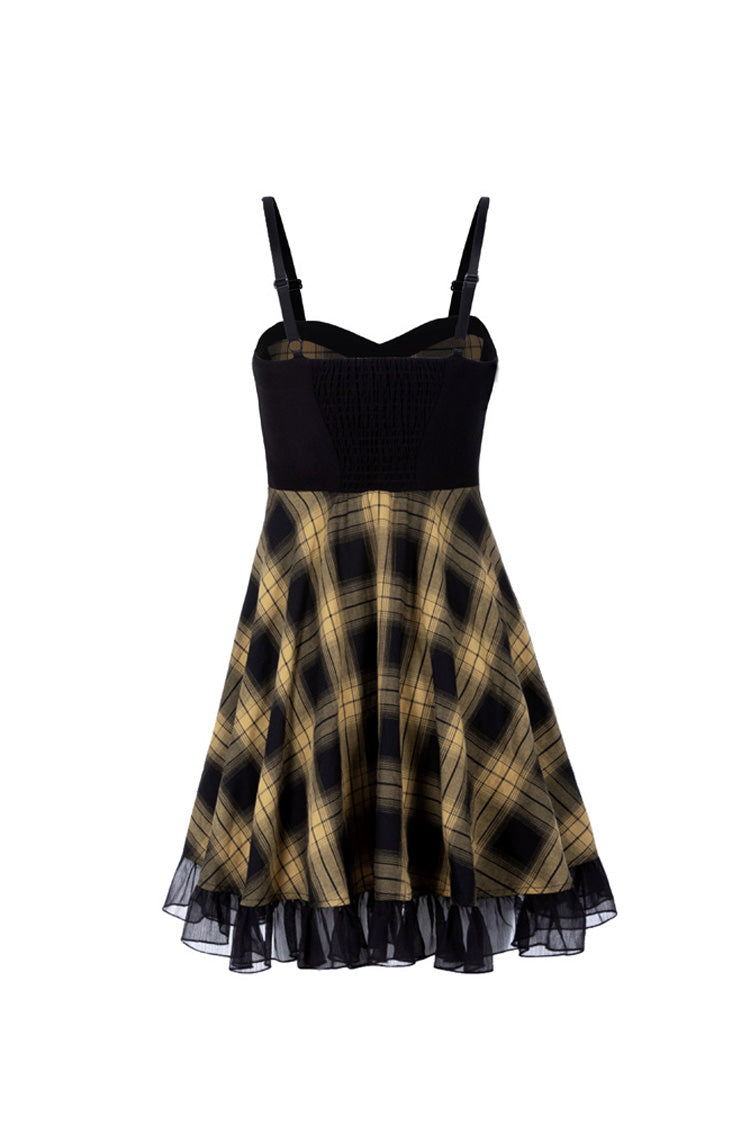 Lattice Plaid Stitching Binding Women's Steam Punk Strap Dress