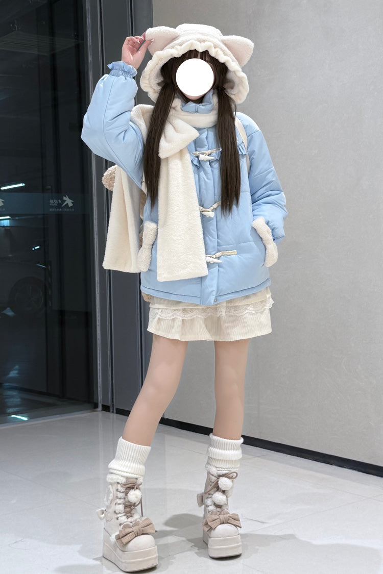 [Cute Cat] Long Sleeves Bowknot Hooded Sweet Lolita Coat 2 Colors