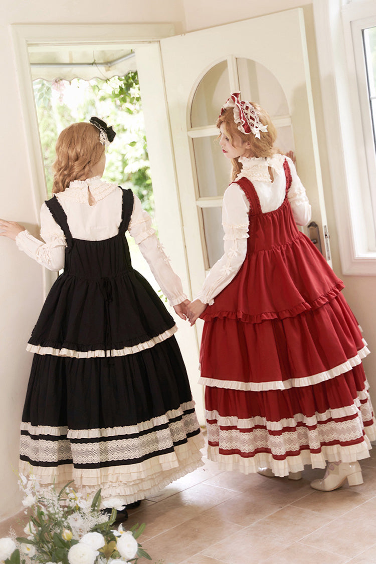 Schwarzes [Lily] Mehrlagiges Rüschenspitzen-Klassisches Elegantes Lolita-Jsk-Kleid