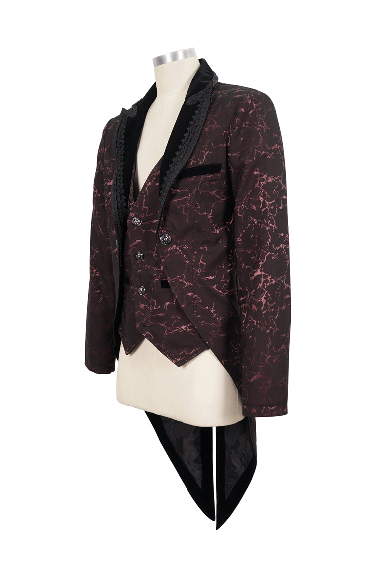 Red Bright Pattern Printed Decoration Men's Gothic Tailcoat