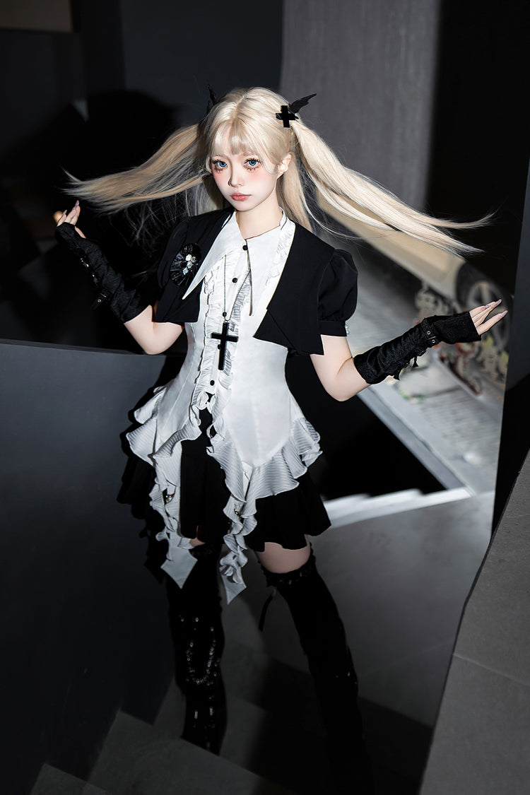 Black [Broken Gemstones] Ruffle Gothic Lolita Skirt