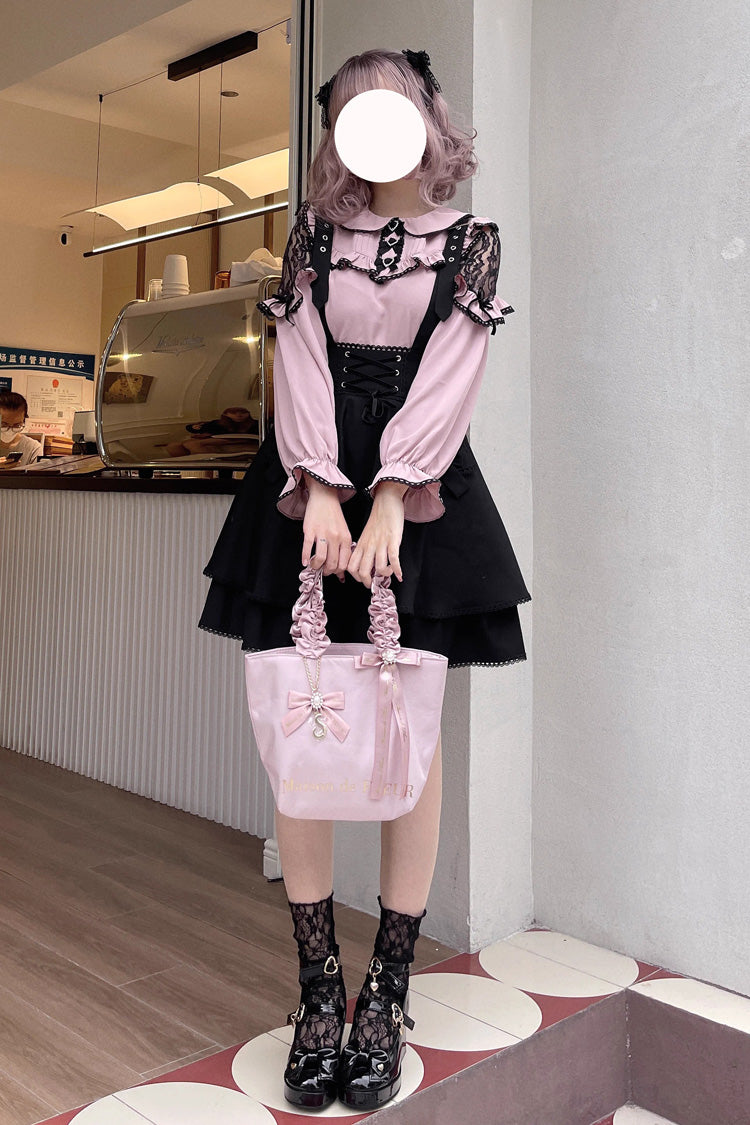 Black Ruffle Bowknot Sweet Jirai Kei Princess Strap Dress