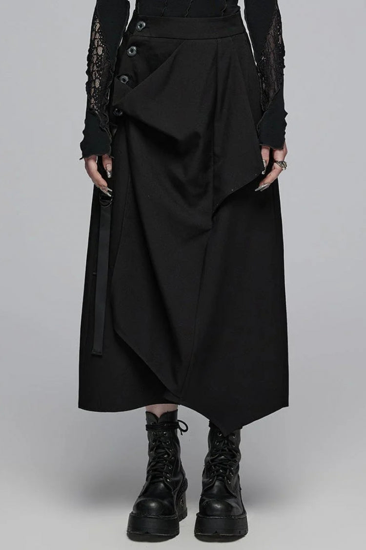 Black Irregular Ruched Women's Gothic Skirt