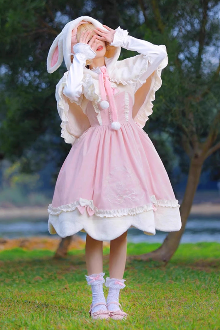 Pink Deer Print Embroidery Bowknot Princess Autumn Winter Sweet Lolita JSK Dress