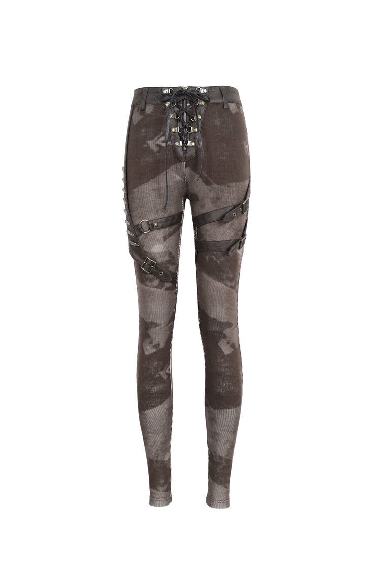 Brown High Waisted Print Women's Punk Pants