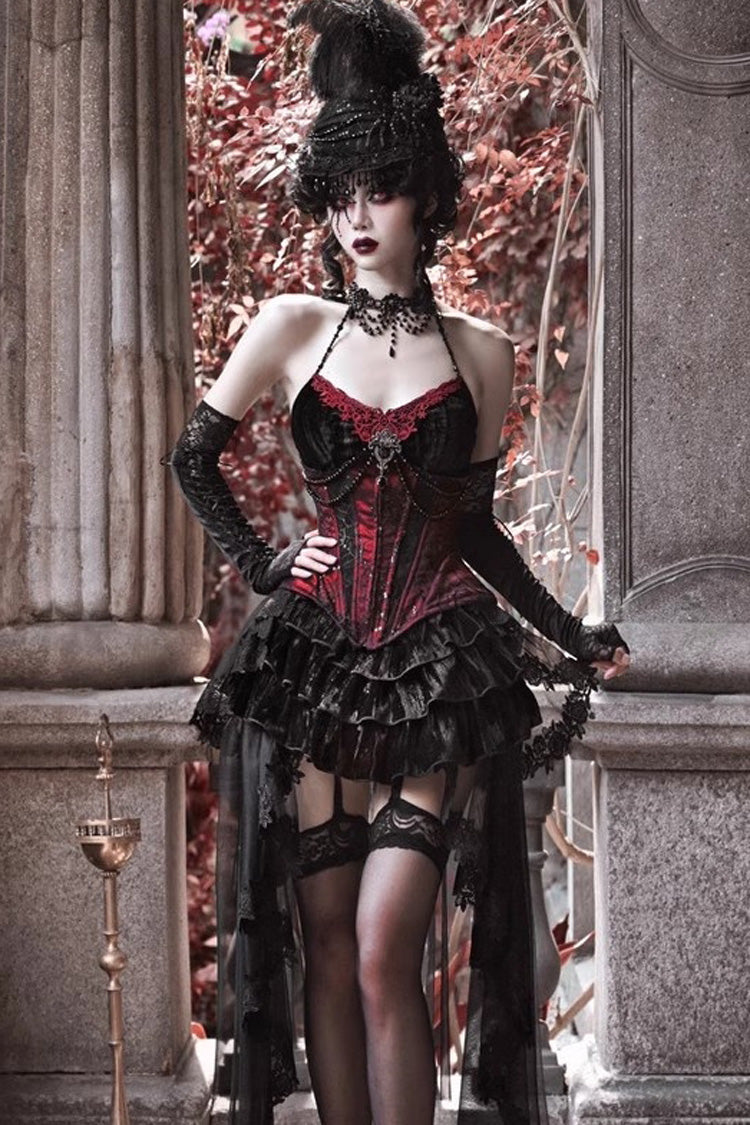 Black/Red Duchess Rococo Fishbone Girdle Multi-layer Ruffle Gothic Lolita Skirt