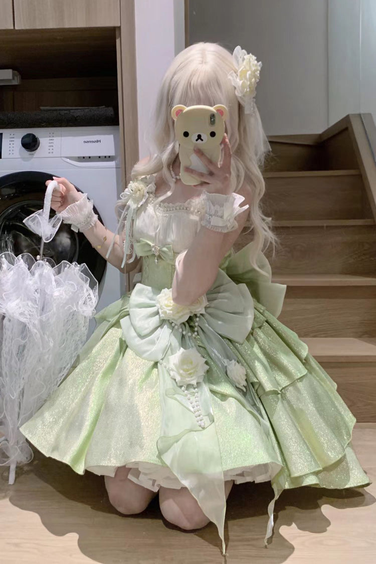 Green [Rose Heart Knot] Ruffle Hanayome Bowknot Sweet Princess Gorgeous Lolita Jsk Dress