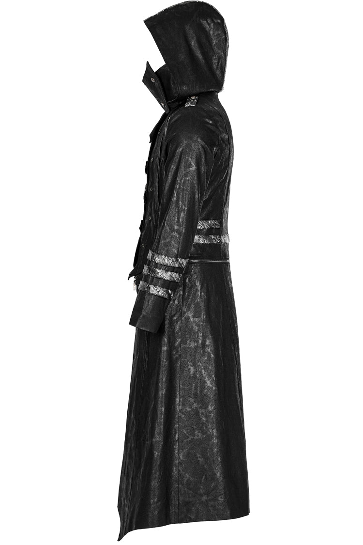 Black Stand Collar Metal Buckle Long Sleeves Mens Steampunk Coat