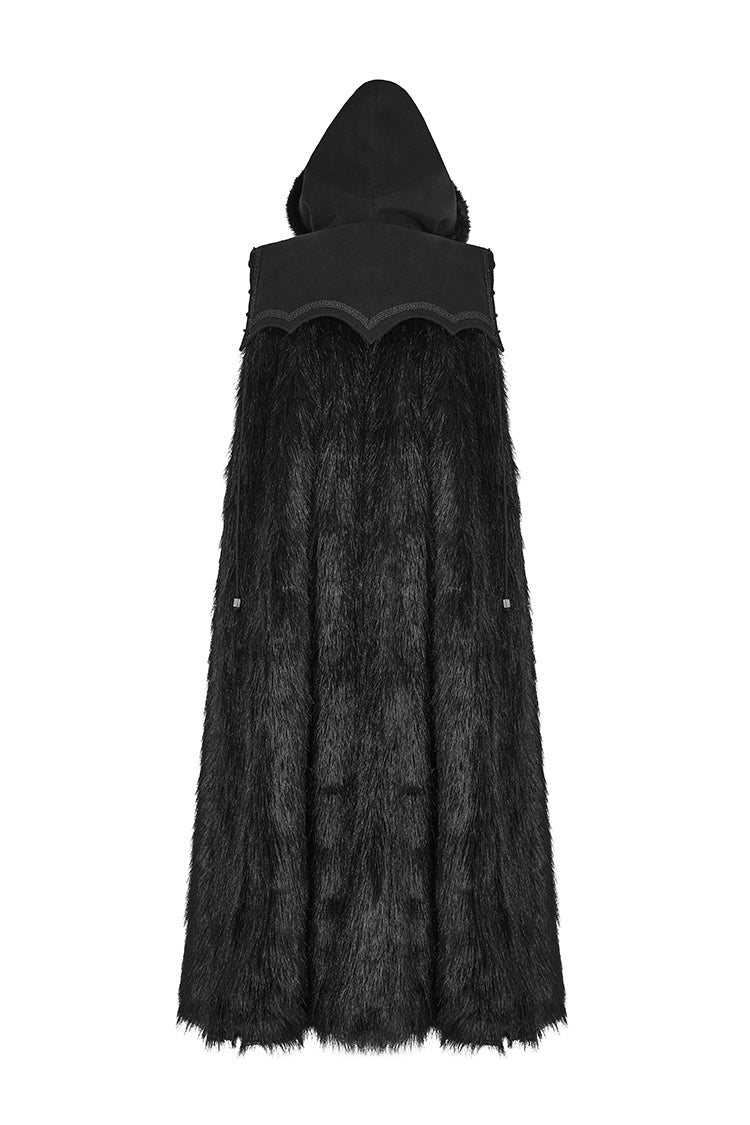 Black Hooded Long Fur Mens Gothic Cloak