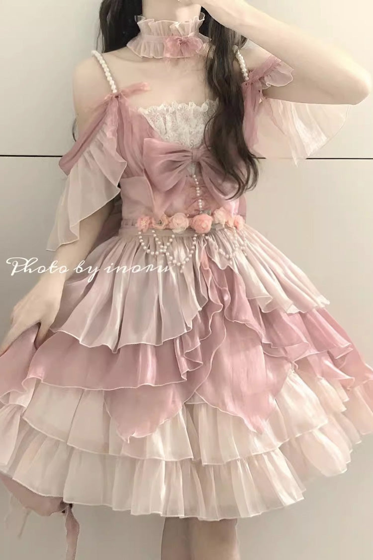 Pink Multi-layer Ruffle Hanayome Bowknot Sweet Elegant Princess Gorgeous Lolita Jsk Dress