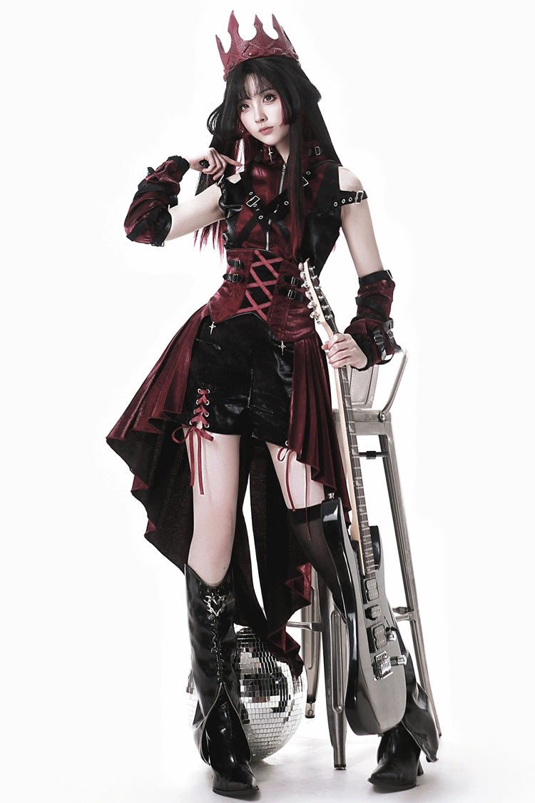 Black/Red [Chief Assassin] Lace-Up Gothic Ouji Lolita Shorts Set