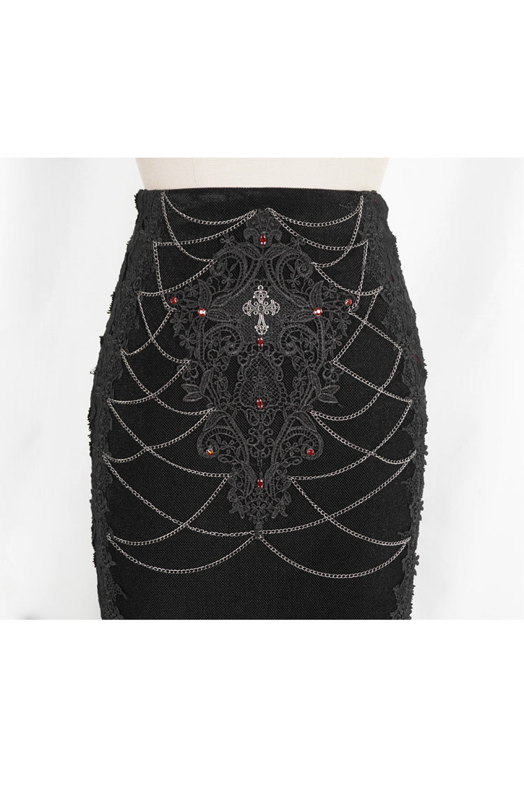 Black/Red High Waisted Embroidery Stitching Lace Women's Gothic Skirt