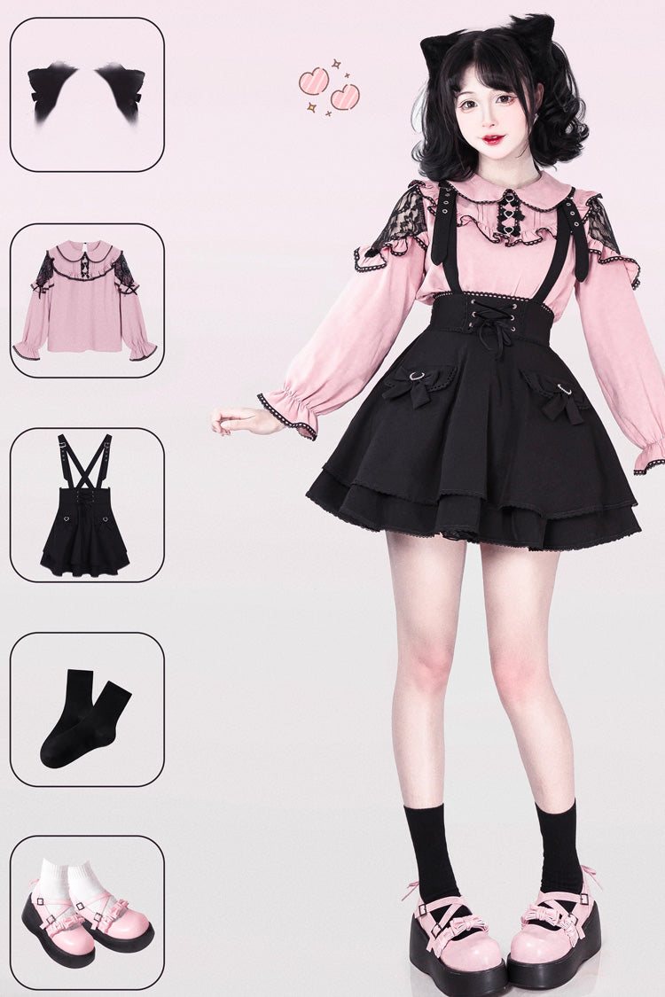 Black Ruffle Bowknot Sweet Jirai Kei Princess Strap Dress