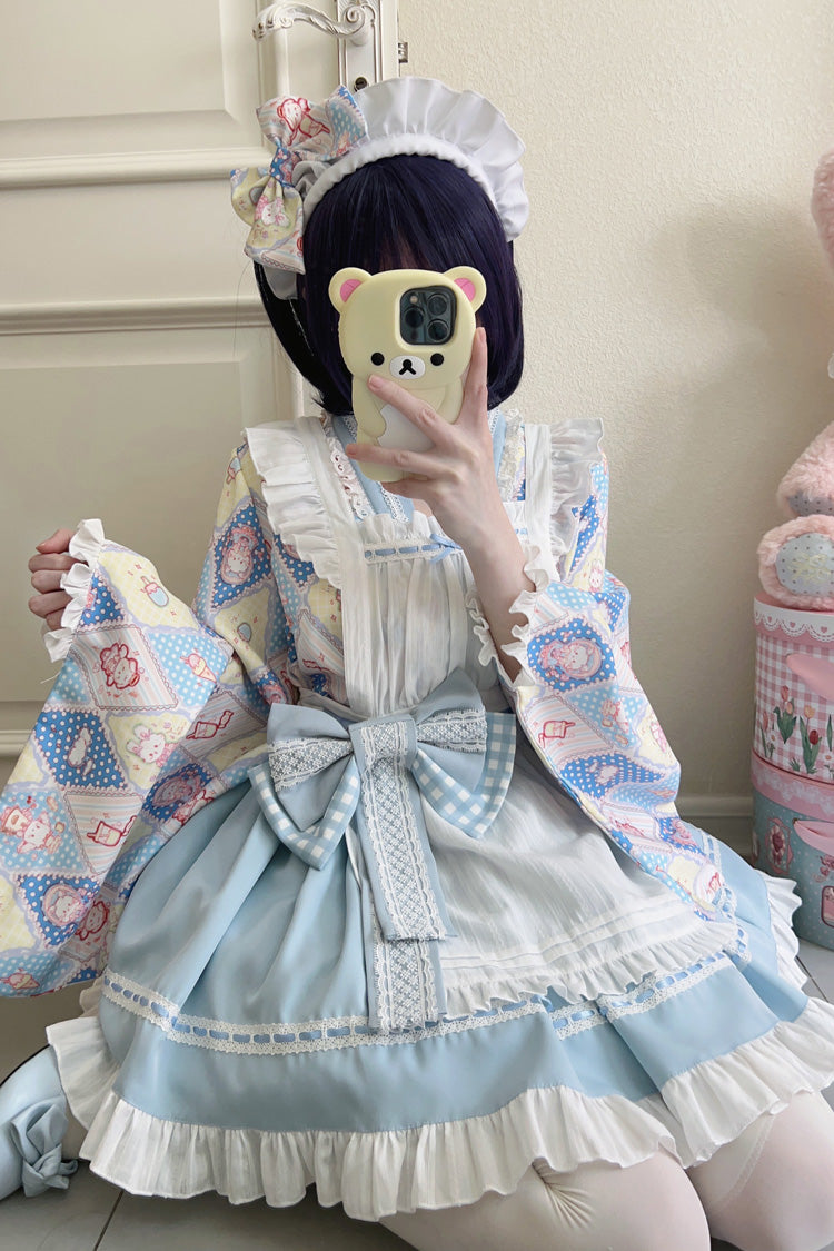 [Showa Sweet Pet] Süßes japanisches Lolita-Dienstmädchenkleid mit Rüschen und Schleife, 6 Farben