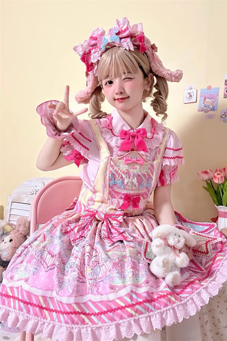 Candy Park Print Ruffle Bowknot Sweet Lolita Strap Dress 2 Colors