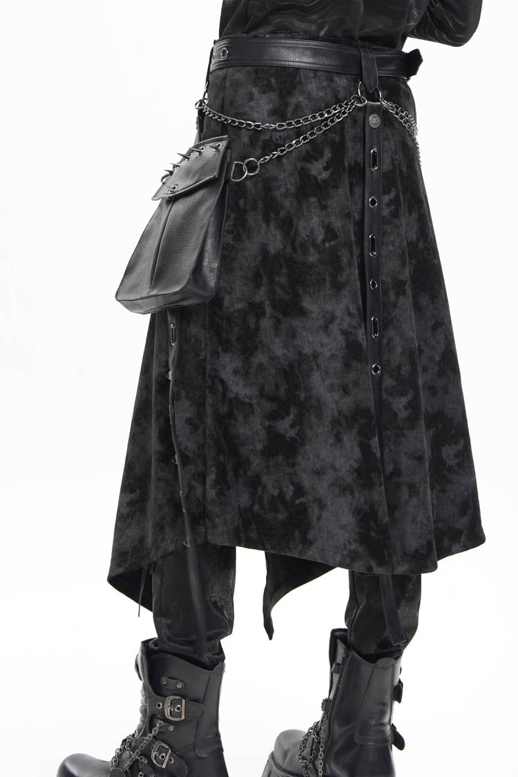 Black Chain Rivet Buckle Men's Gothic Skirt