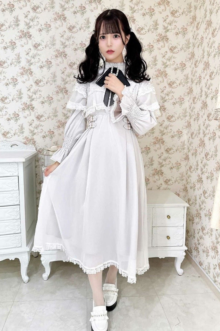 Lace Cape Long Sleeves Bowknot Slim Jirai Kei Japanese Dress 5 Colors