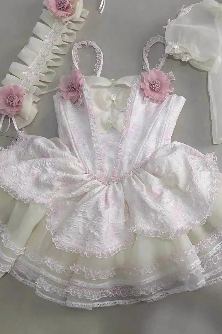 Pink [Jasmine Rain] Ruffle Hanayome Bowknot Lace Sweet Elegant Princess Lolita Dress