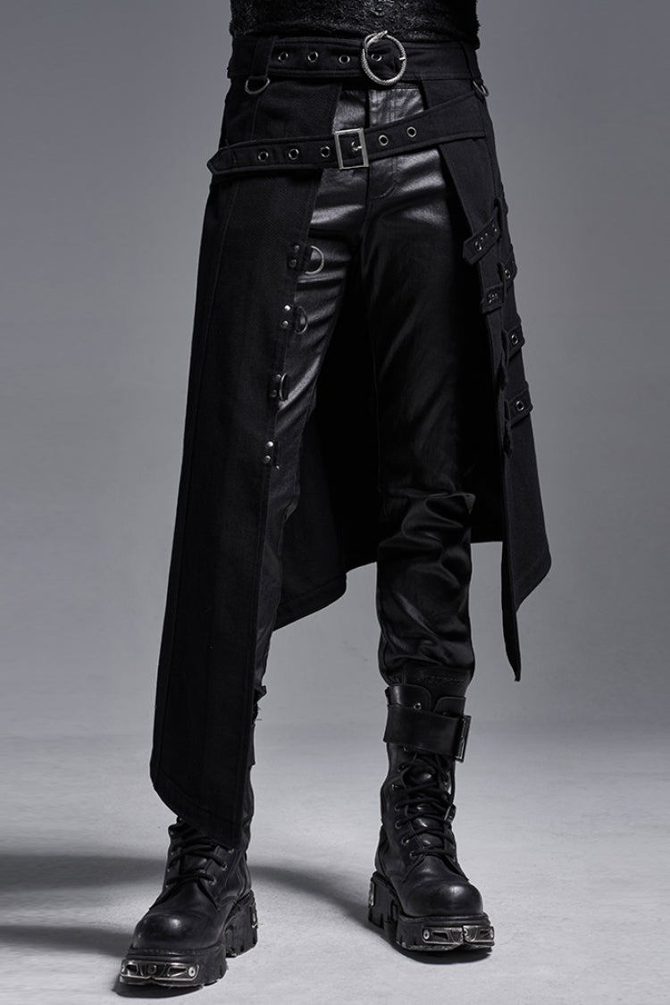 Black Rings Irregular Men's Gothic Skirt with Belts