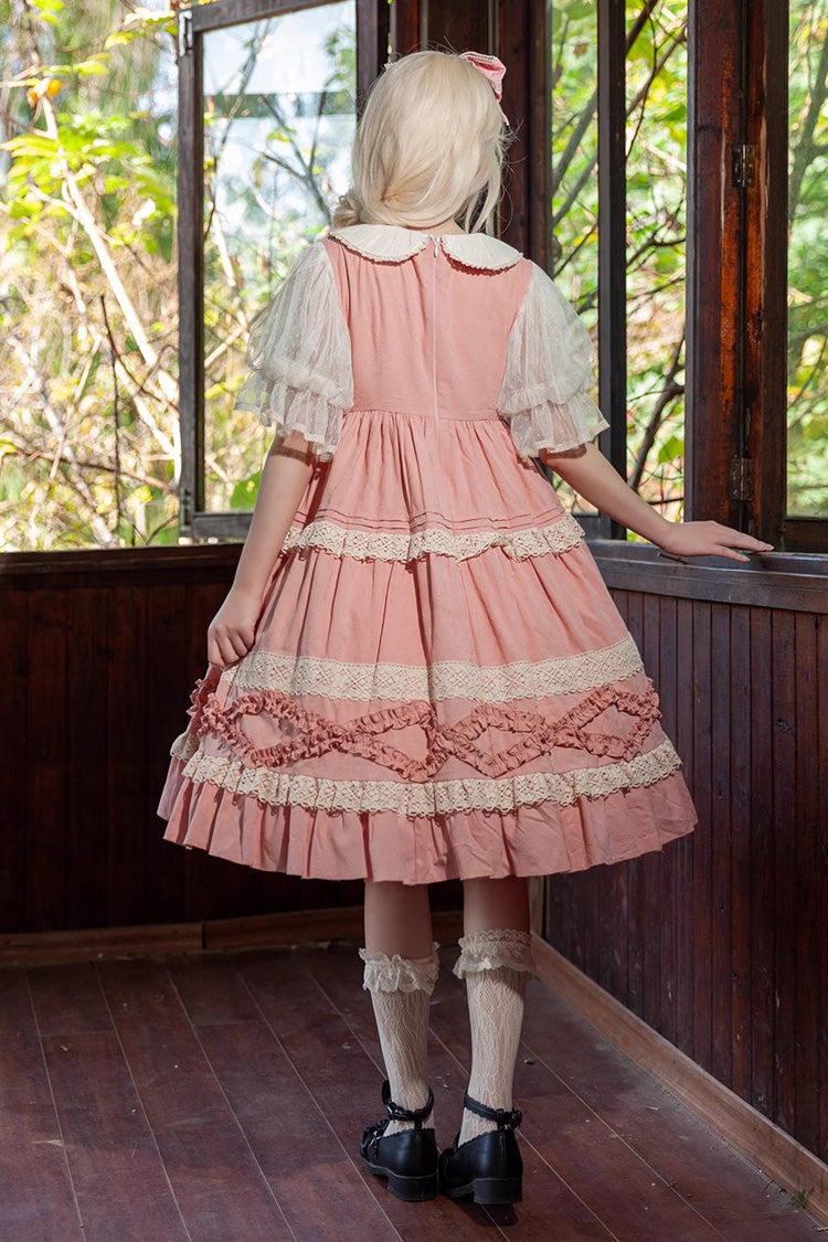 Kindergarten Class Theme Short Sleeves Jacquard Ruffle Bowknot Sweet Lolita Dress 3 Colors