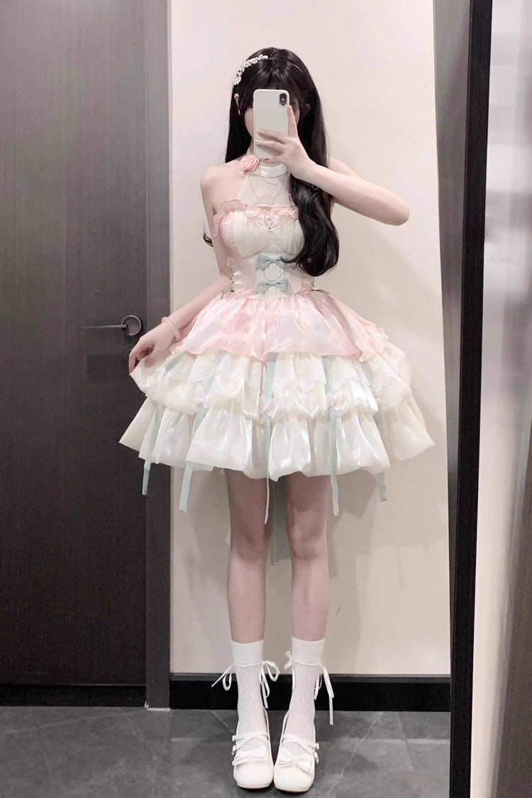 Pink/Green Love God's Promise Sleeveless Multi-layer Ruffle Sweet Elegant Princess Lolita Dress
