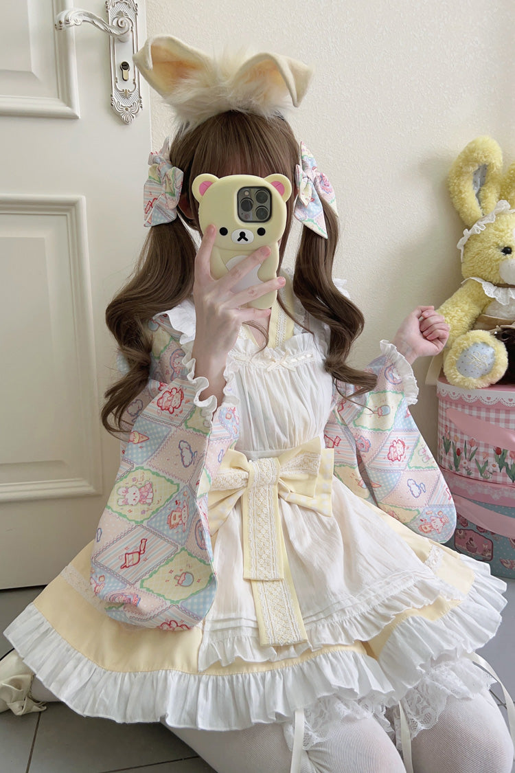 [Showa Sweet Pet] Ruffle Bowknot Sweet Japanese Maid Lolita Dress 6 Colors