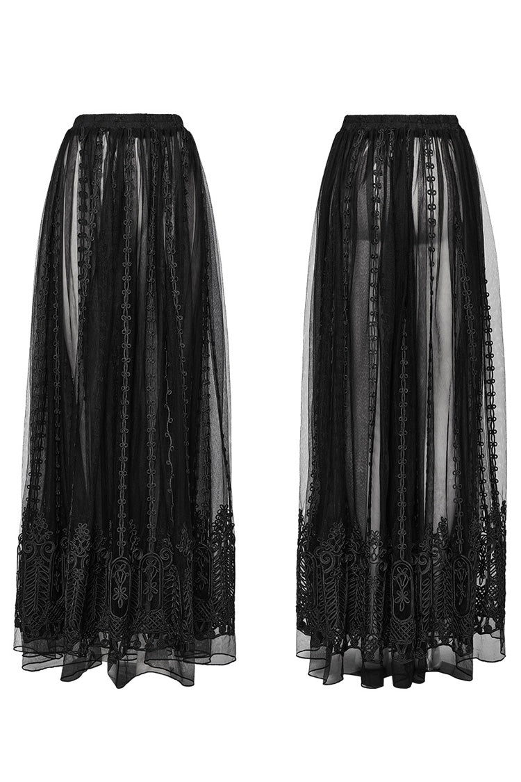 Black Floral Embroidery Mesh Women's Gothic Skirt