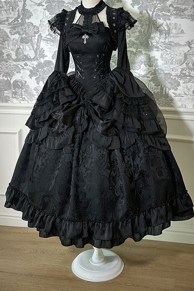 Solid Color [The Mystery of The Doll] Halterneck Ruffle Bowknot Drawstring Gothic Lolita Dress 4 Colors